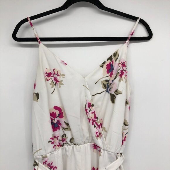 Dynamite White & Fuschia Floral Surplice neck Waist Tie Jumpsuit size S - Picture 4 of 14